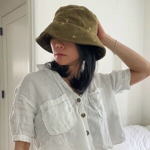 Universal Thread cute embroidered flowers olive bucket hat
